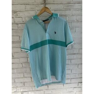 US Polo Assn Mens Short Sleeve Polo Shirt White/Turquoise Blue Large‎